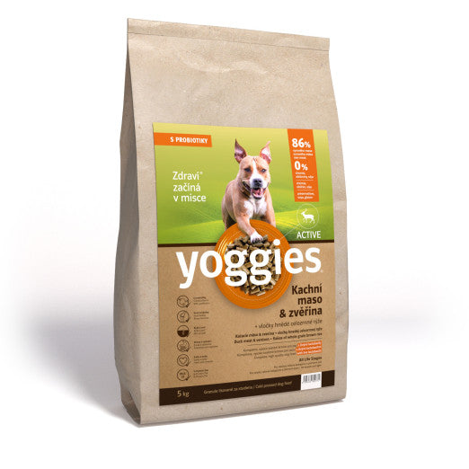 5kg Yoggies Active Kachní maso&zvěřina, granule lisované za studena s probiotiky